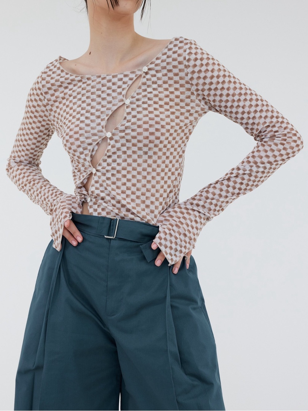 Source Unknown Diagonal Button Up Second Skin Top
